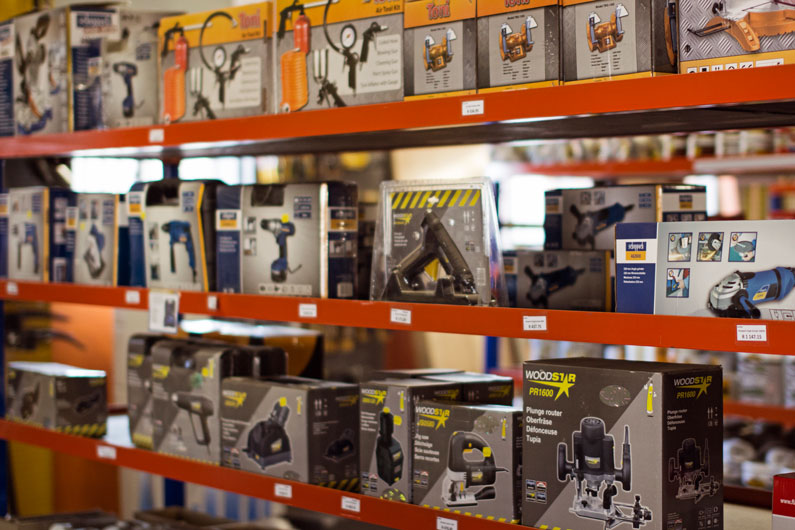 Close up of electrical tools on Mini Build shelfs